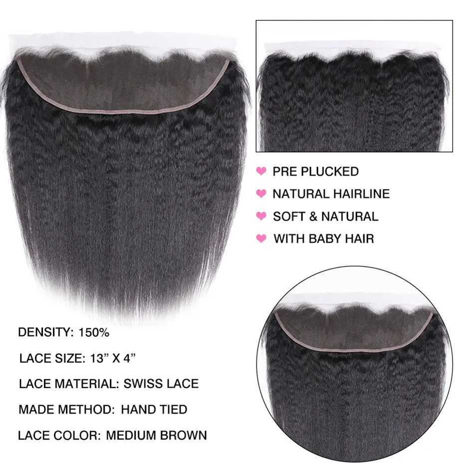 Brazilian Kinky Straight Hair Bundles With Clo Ear to Ear Coarse Yaki Bundles With Frontal Clo Remy Human Hair ExtensionXJ250120