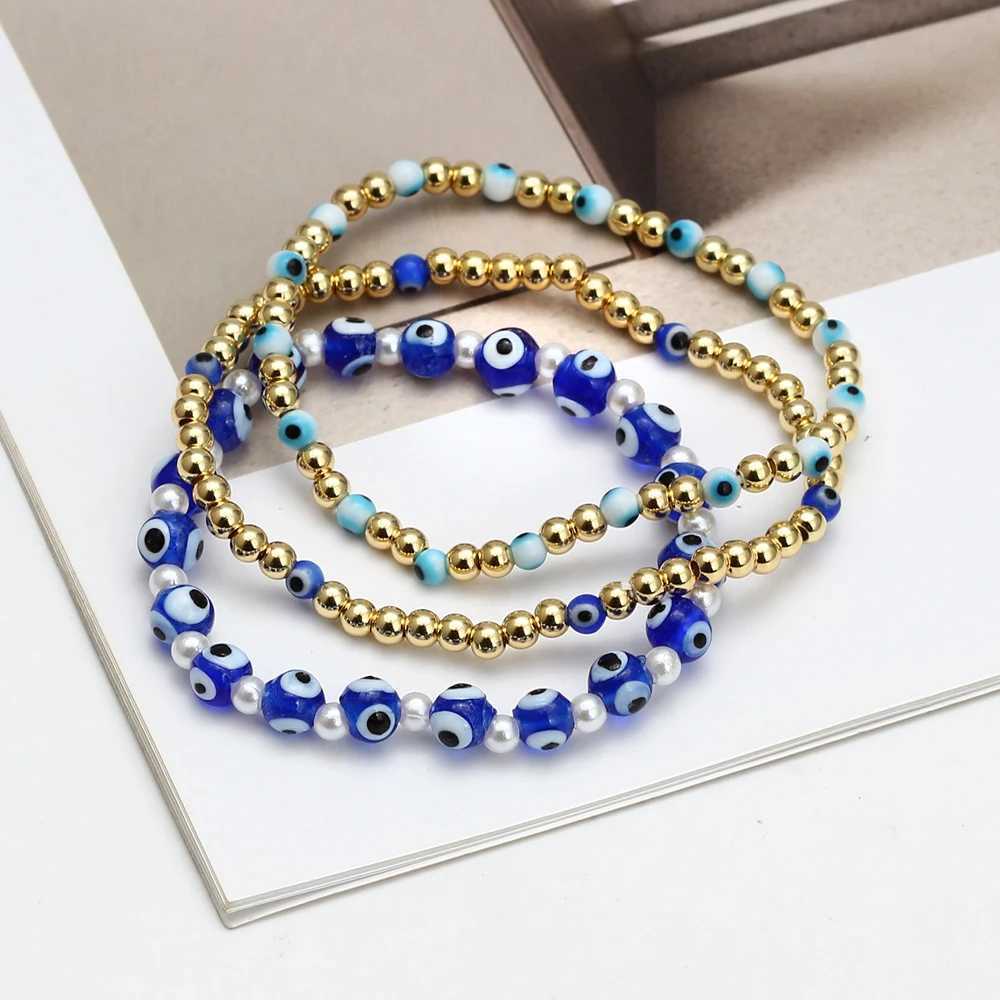 Lucky Eye Adjustable Pearl Metal Beads Bracelet Set Turkish Evil Eye Charm Beaded Bracelet for Wen Girls Men Jewelry BE826 X250129