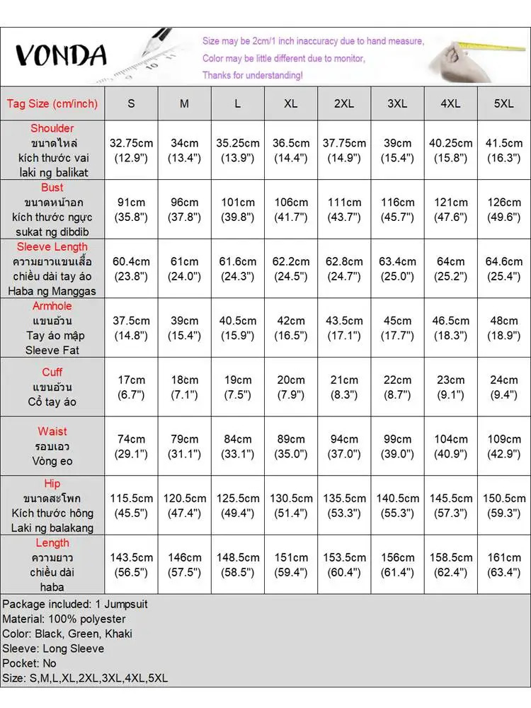 VONDA Women Autumn Romper Fashion Vintage Solid Color Long Sleeve V-neck Wide Leg Jumpsuits Lantern Sleeve High Waist Playsuits 250114