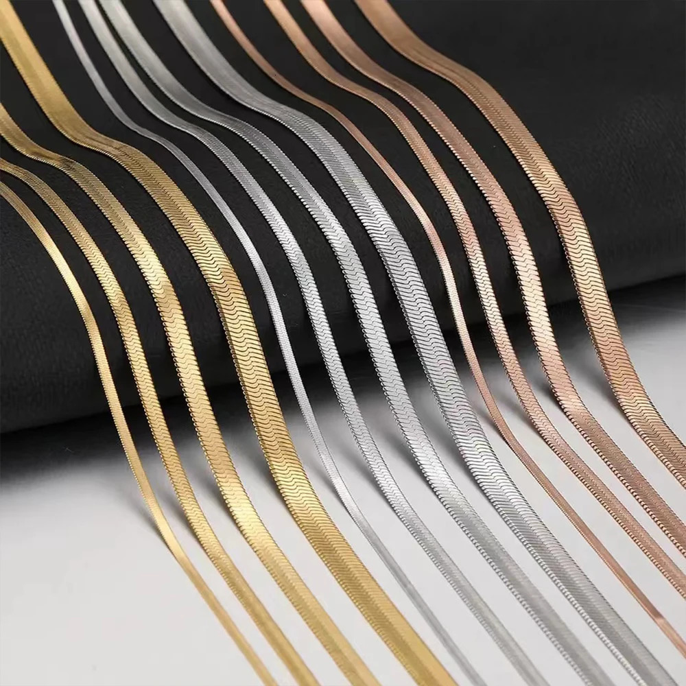 SUNIBI Stainless Steel Snake Chain Necklace for Woman Gifts Choker Herringbone Gold Color Jewelry Wholesale 250114