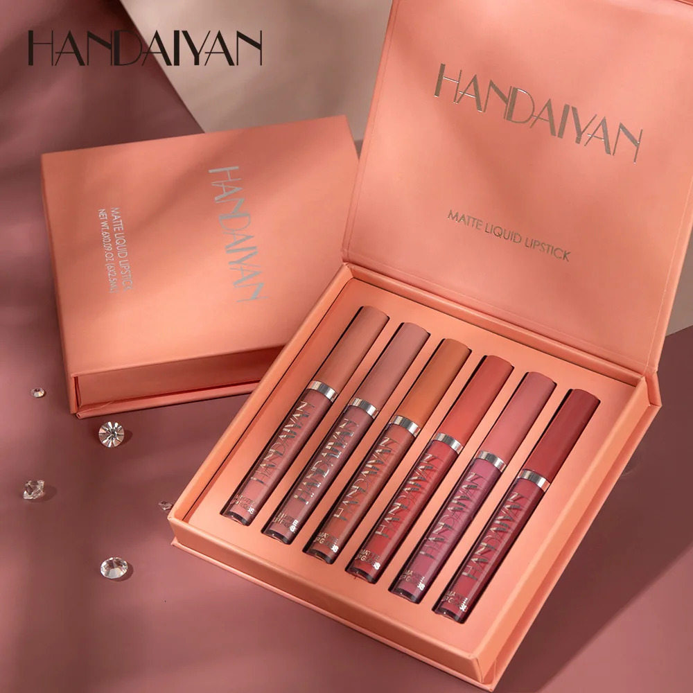 HANDAIYAN 6 Pcs/set Red Liquid Lipstick Velvet Matte Lip Gloss Nude Makeup Women Long Lasting Waterproof Beauty Cosmetics Tool 250108