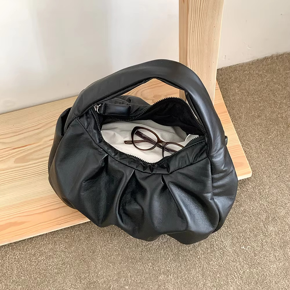 Soft PU Leather Purses and Handbags Half Moon Underarm for Women Fashion Pleated Shoulder Bag Cloud Dumpg Bags Tote NEW