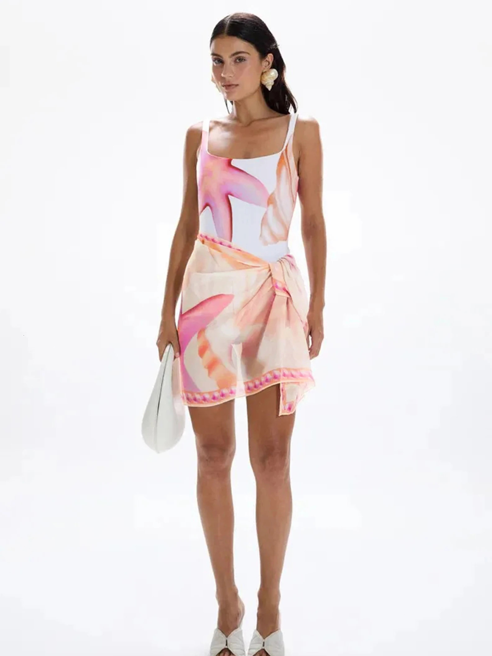 Sexy Vest Women Swimsuits Trend Printed Backless Bodysuit Lady Swimwear With Skirt Female Holiday Beachwear Outfits 250120