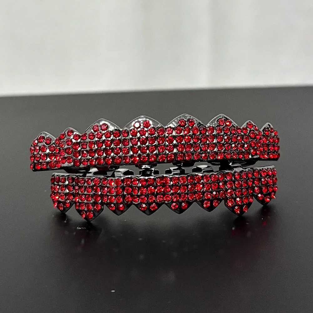 RACHELZ Gothic Style CZ Stone Teeth Grillz Braces Dark Red Zircon Tooth Caps For Women Men Jewelry Christmas Halloween FangsXJ250114