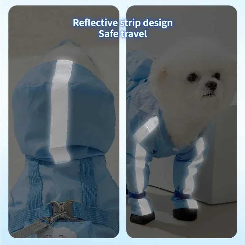 Pet Dog Raincoat Hooded Jumpsuit Four-legged All-inclusive Waterproof Outdoor Dog Costume Reflective Rain Poncho Pet ClothesXJ250121