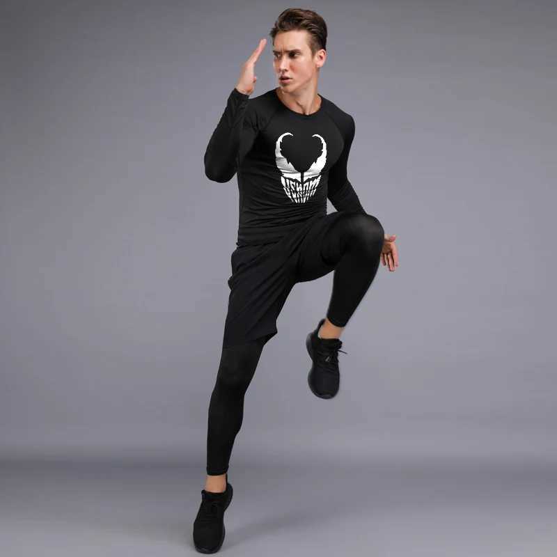 Mens MMA Compression Sets Tracksuit Quick Dry Sports Suits Jogging Running Set Rashgard Gym Clothing Men Fitness Workout Tights X250129