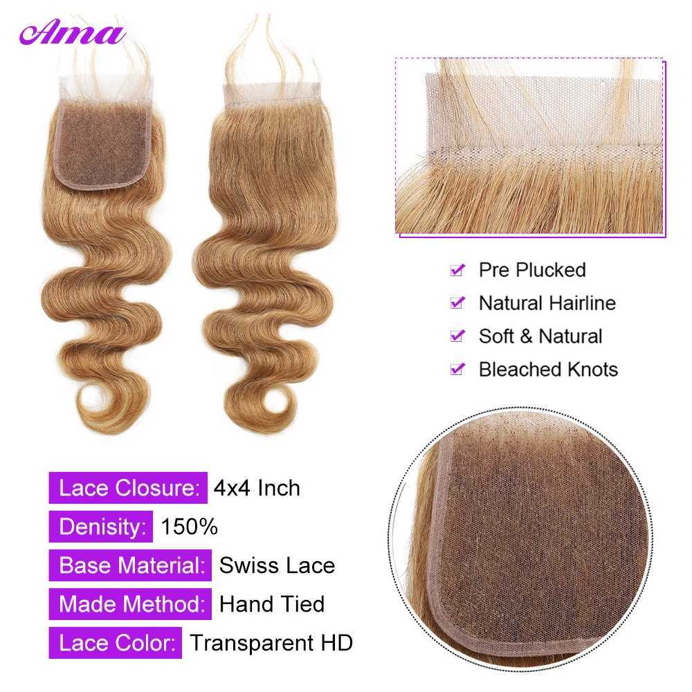 #27 Honey Blonde Bundles With Clo 5x5 4x4 Inch Body Wave Bundles With Clo 100% Human Hair Bundles with Clo Free PartXJ250120
