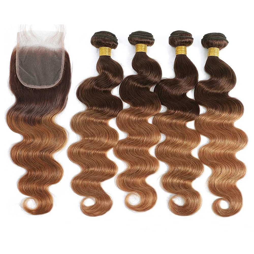 Body Wave Human Hair Bundles With Clo Brazilian Hair Weave Bundles With Clo Ombre Colored 3/4 Bundles With Clo RemyXJ250120