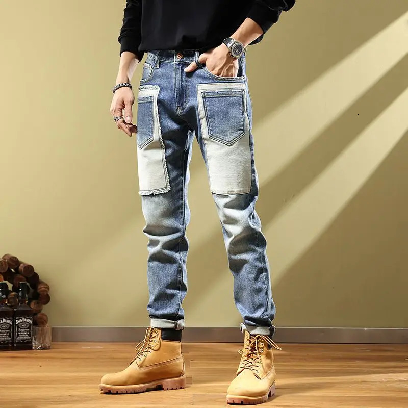 Jeans for Men Tapered Harem Mens Cowboy Pants Stylish Trousers Slim Fit Boot Cut y Casual Loose Stretch Harajuku Elastic Xs 250121