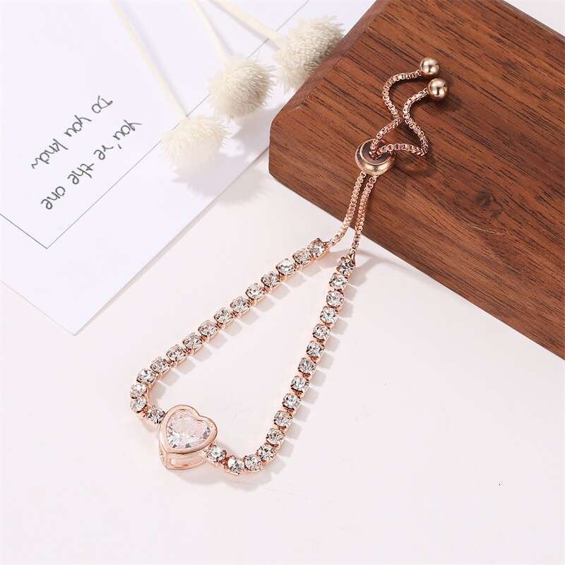 Fashion Rose Gold Love Zircon Versatile High end Alloy Dia Set Women's Bracelet