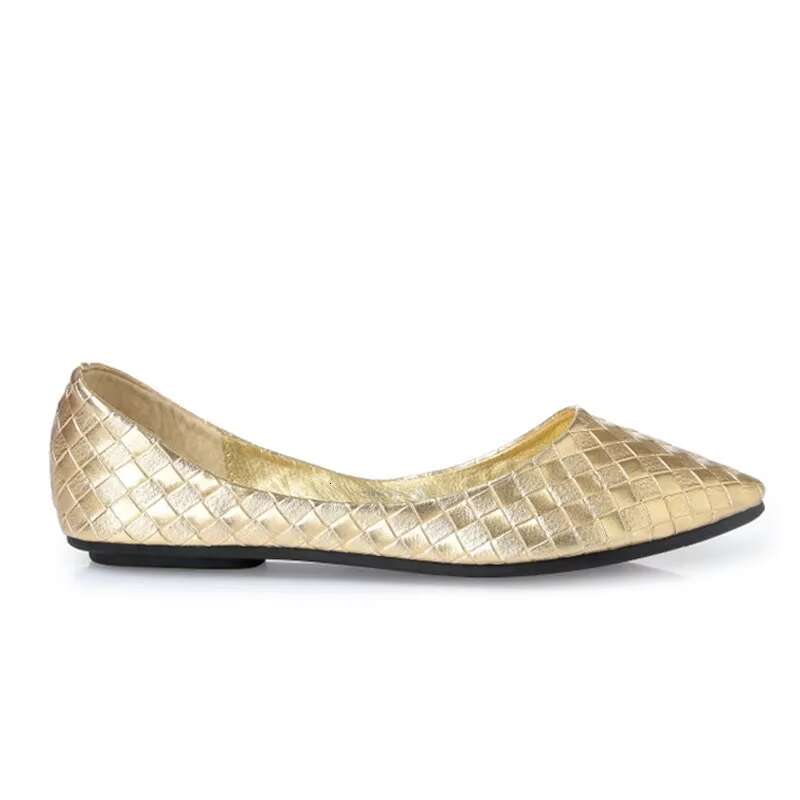 BEYARNE Ladies Ballet Flats Weaving Gold Sier Shoes Pointed Toe Breathable Slip-Ons Summer Plus size 35 41E522