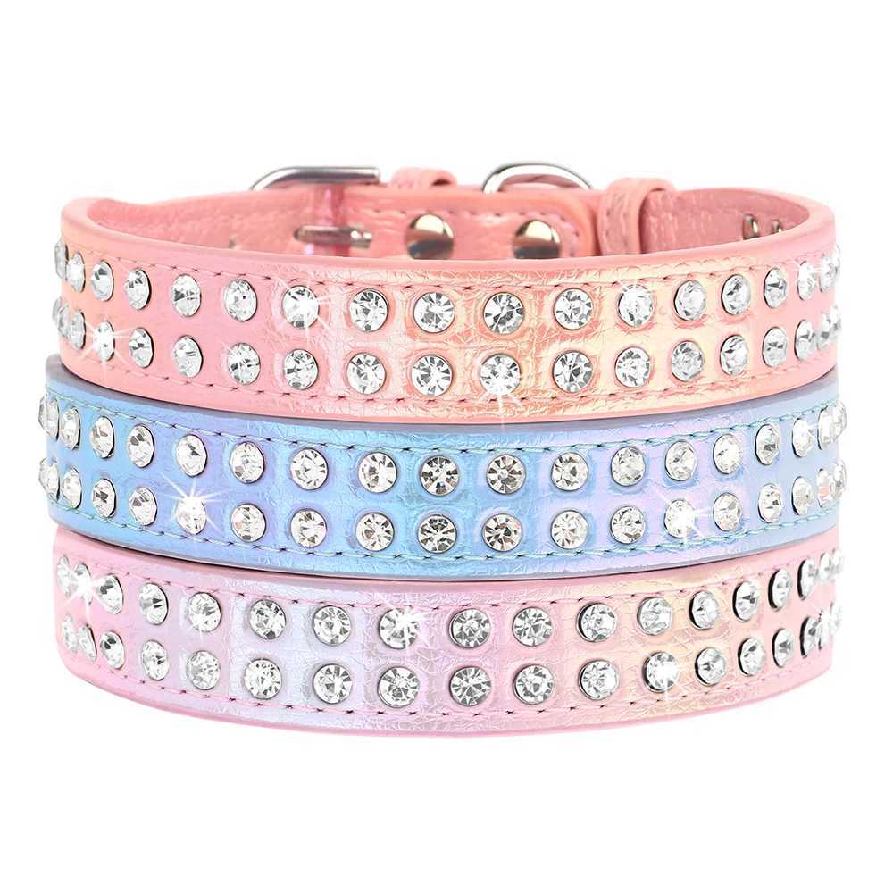 Crystal Small Dog Collar Leather Rhinestone Pet Dogs Collar Padded Puppy Cat Collars Adjustable for Small Dogs Chihuahua X250129