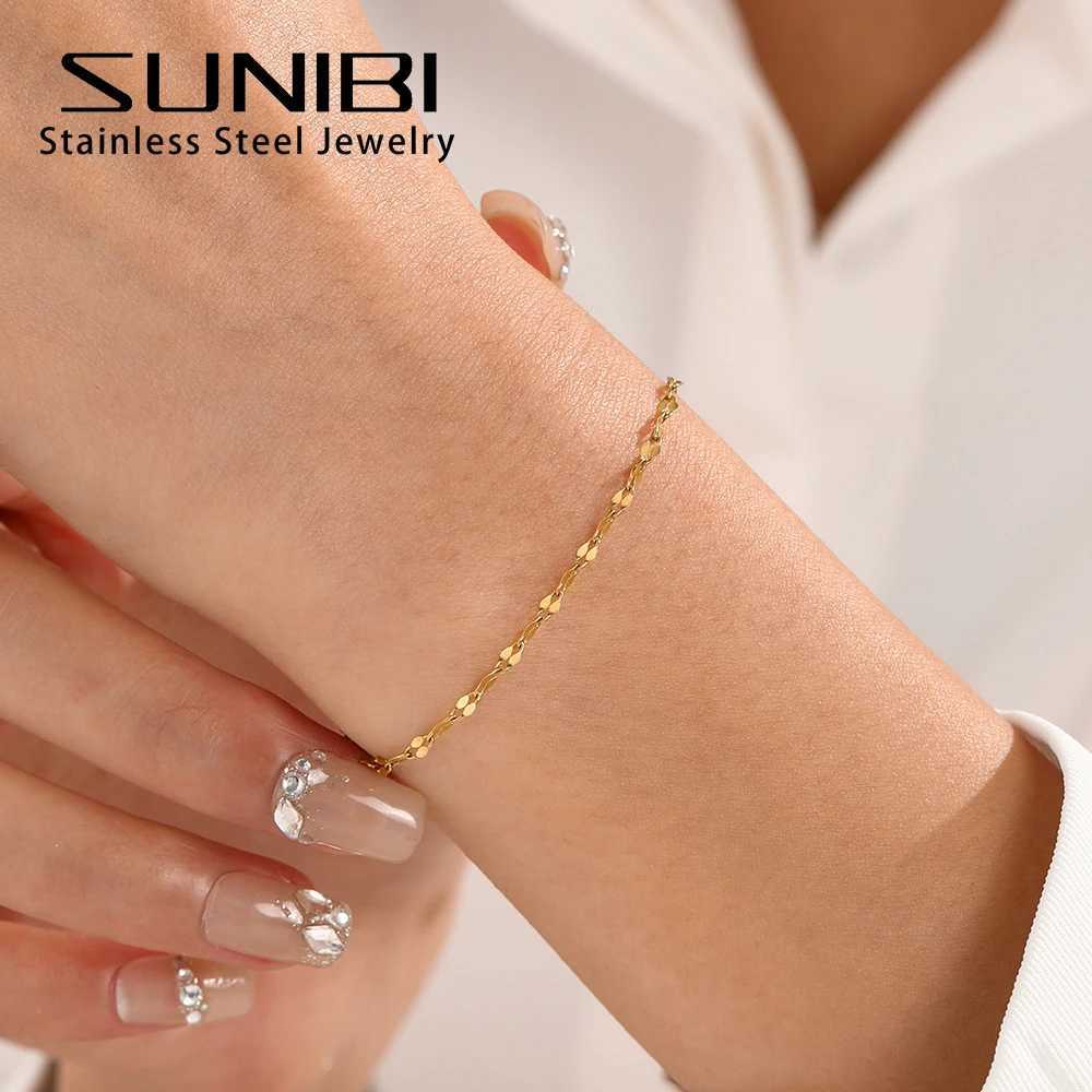 Stainless steel bracelet simple shiny chain bracelet with adjustable charm minimalist wedding party jewelry X250129