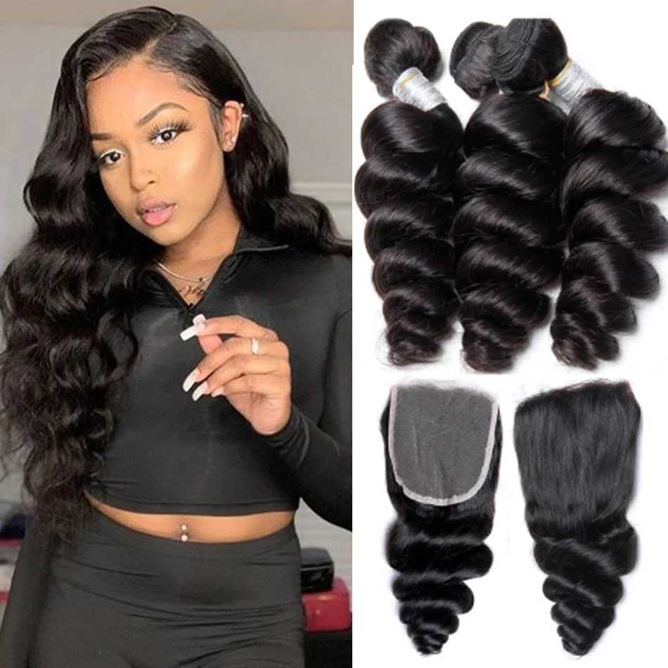 12A Malaysian Raw Virgin Hair Unprocessed Human Bundles Clo 13X4 Frontal Loose Wave Bundles With Clo Natural Black DeepXJ250120