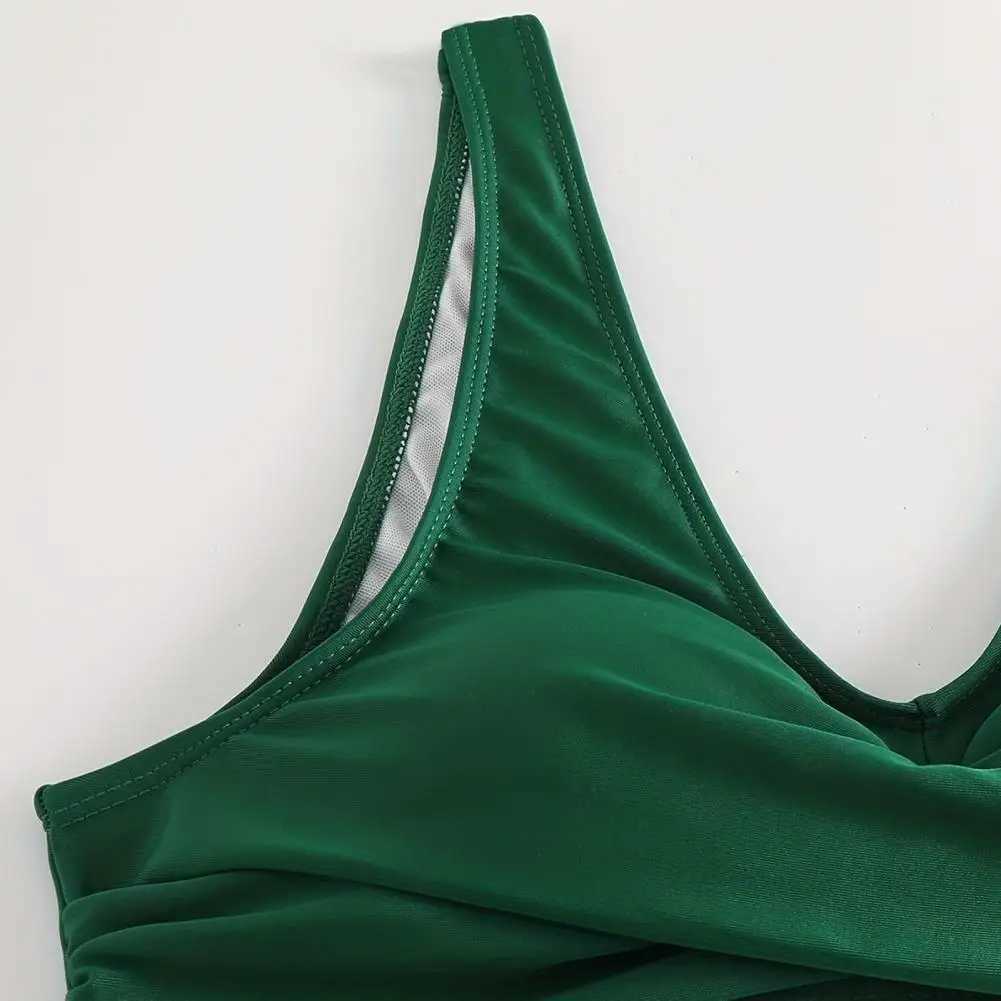 2Pcs/Set Summer Women Bikini Set V-Neck Sveless High Waist Lady Swimsuit Side Drstring Tummy Control Bating Suit SwimwearXJ250120