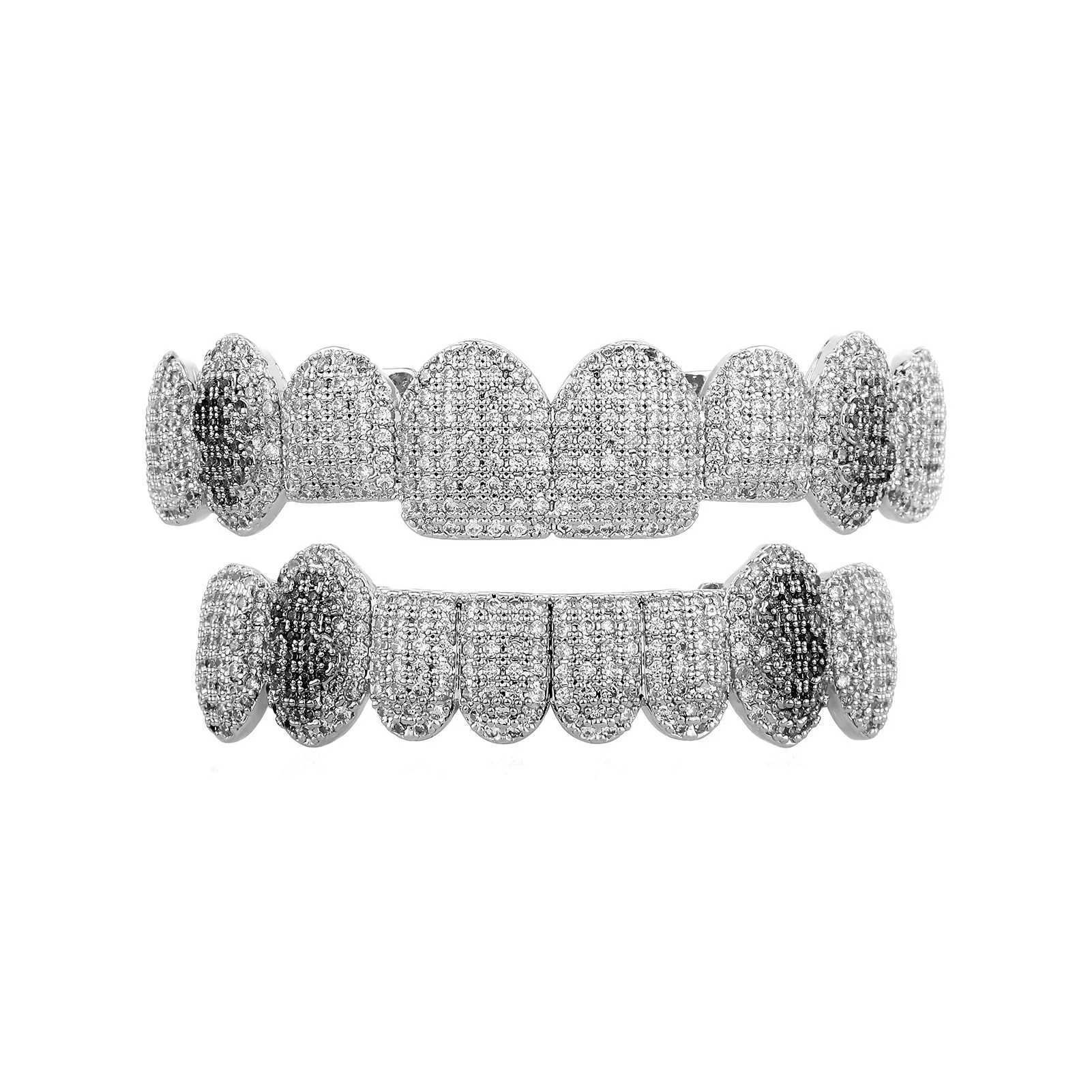 Hip Hop 8/8 Full CZ Teeth Grillz Caps Cubic Square Zircon Iced Out Micro Pave Top Bottom Charm Grills Set For Men Women JewelryXJ250114