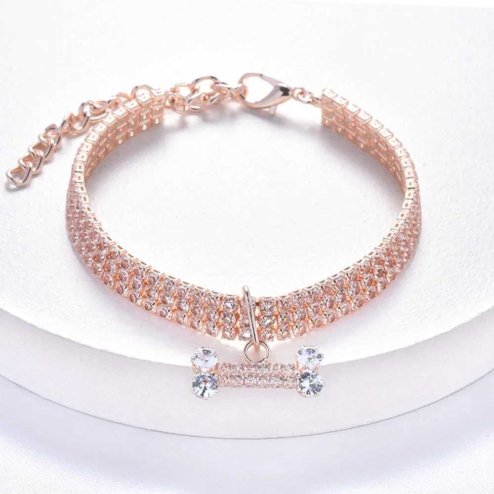 Dog Diamond Necklace Adjustable Fancy Jewelry Collar with Bling Rhinestones Bone Charm Girl Puppy Wedding Collar Cat Accessories X250129