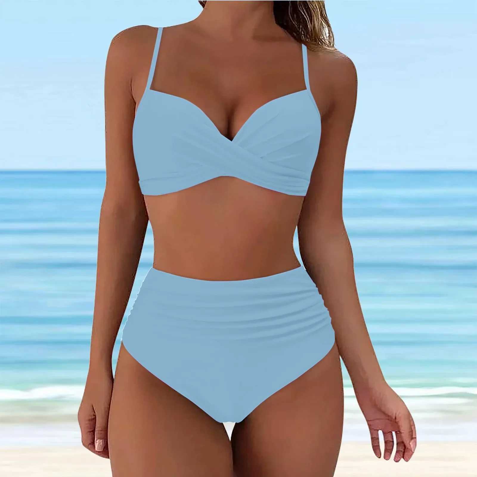 Women High Waisted Bikini Thin Shoulder Straps Sling Push Up Tank Top Separate Two-Piece Swimsuit High Waist Backless SwimwearsXJ250120