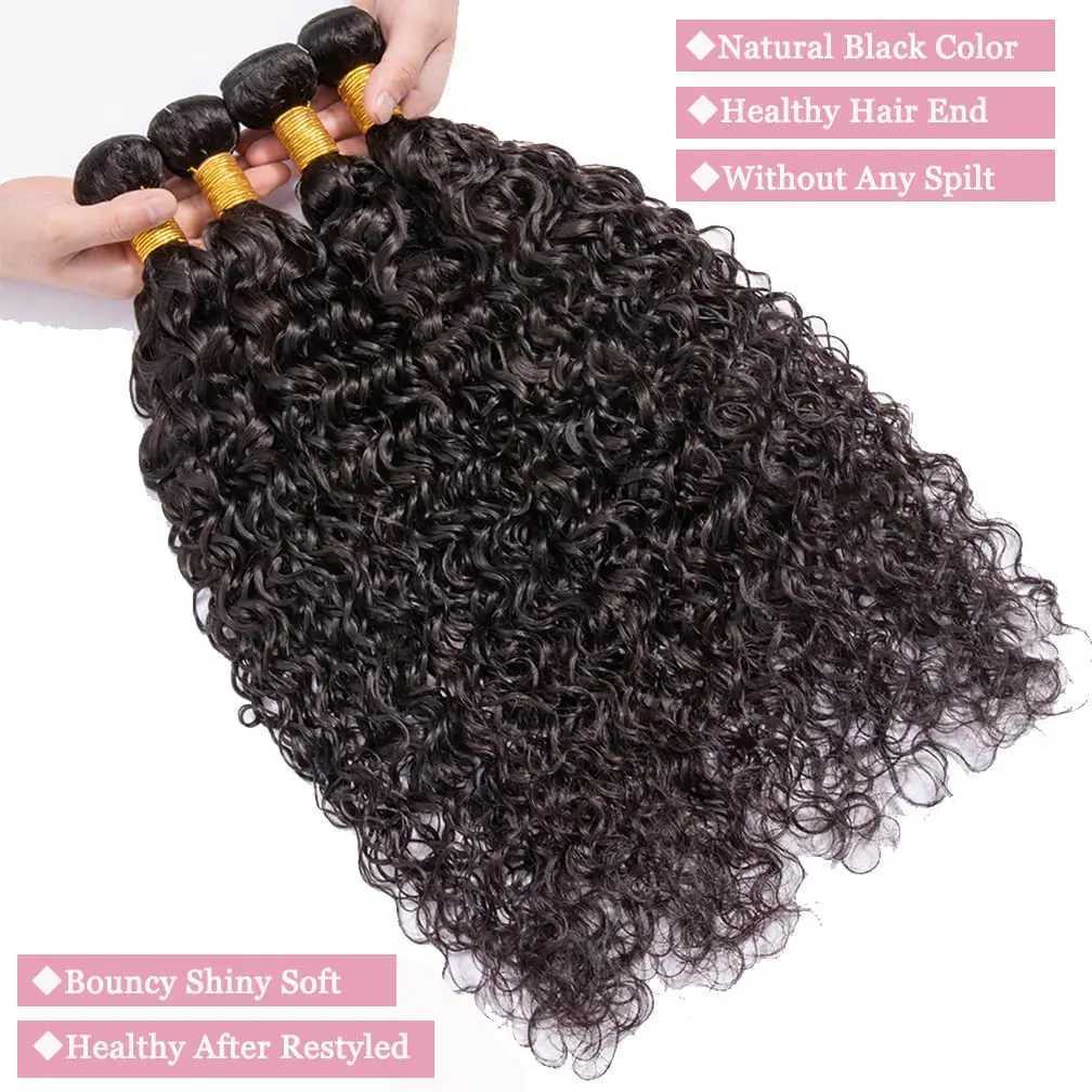 Deep Wave Bundles with Clo Human Hair 100% Brazilian Virgin Remy Hair 3 Bundles and 13x4 HD Lace Clo with Baby Hair #1BXJ250120