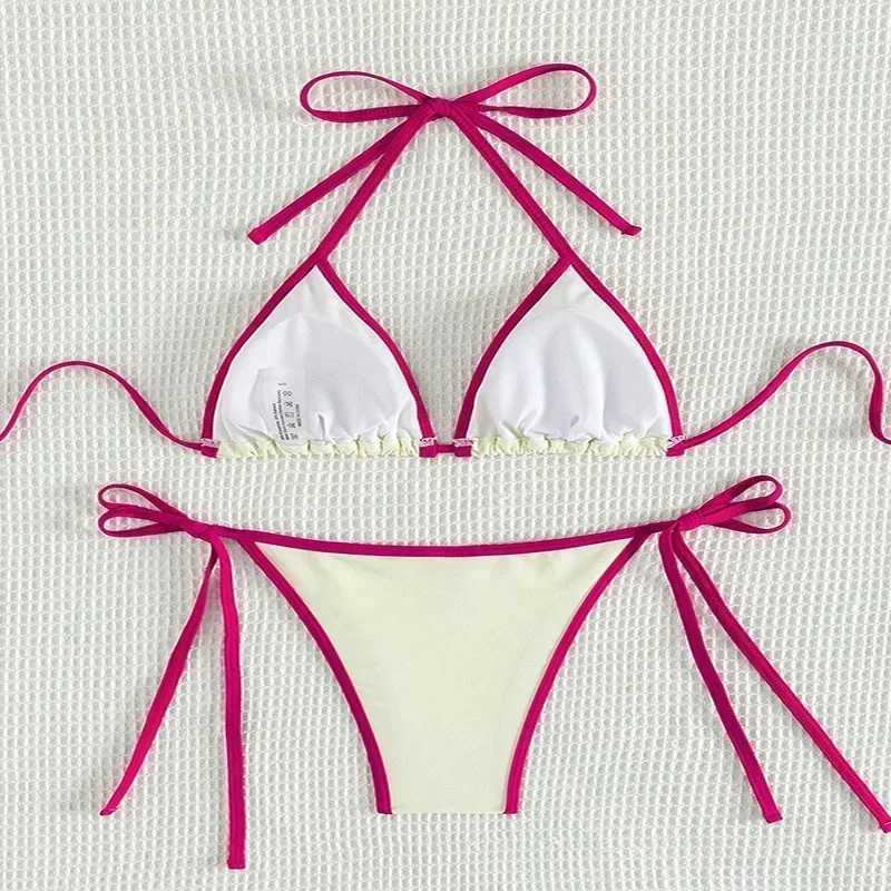 Contrasting Colors String Micro Thong Bikinis Sets Sexy Swimsuit Women 2025 Halter Mini Swimwear Biquinis Beachwear Bikini jerXJ250120