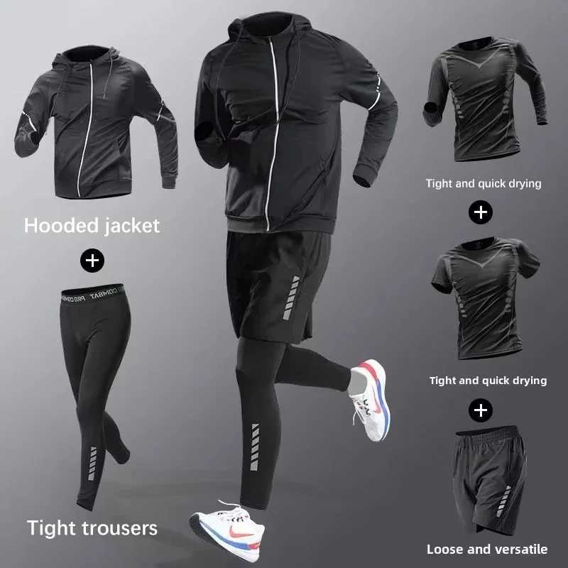 1-7pcs Set Mens Clothing Running Fitness Set Tight-Fit Quick-Dry Gym Workouts Clothes Runs Training Cycling Mens Sweatsuits Set X250129