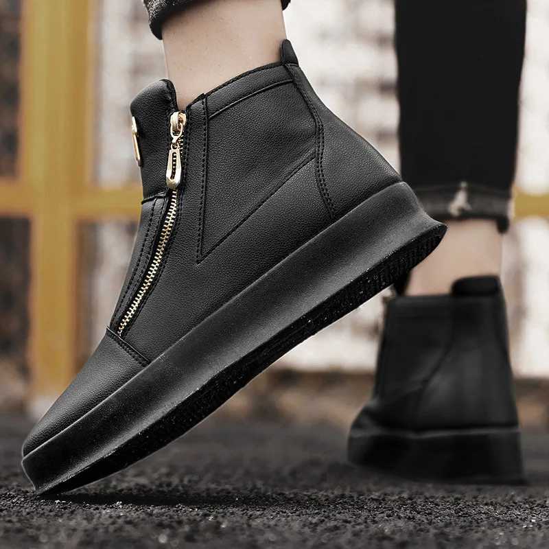 White Leather Boots Personality Metal Mens Shoes Personality Metal Mens Double Zipper Boots Fashion Casual Leather Shoes Male M250121