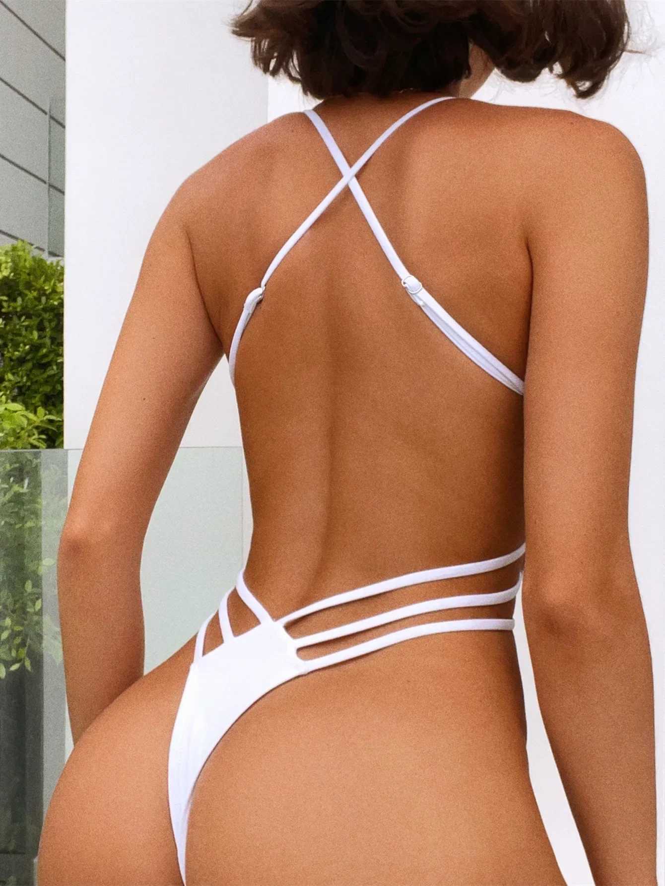 sexy backless bikinis one piece swimsuit bandage bikini thong swimsuit Swimwear Biquini conjunto de bikini tankini beachwearXJ250120