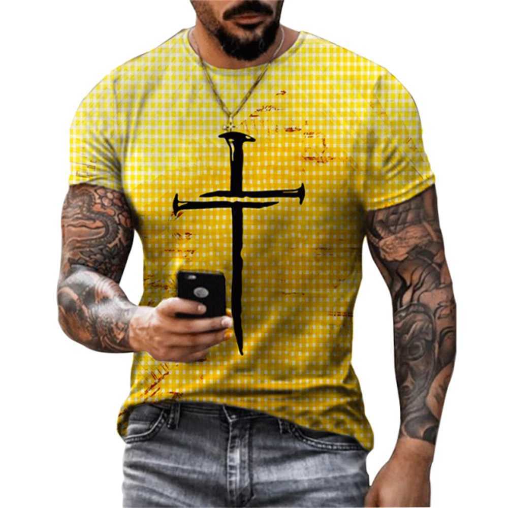 New Jesus Cross 3D Printed Fashion Summer Mens T Shirt Casual Fitness Sports Short Sleeve T-Shirts Baggy Leisure Tees TopsXJ250117