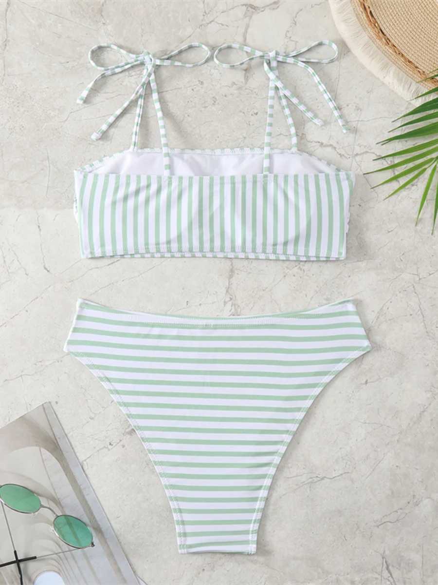 2024 Striped Strappy Two Piece Bikini Swimsuit Women Swimwear Fe Bathers Bathing Swimming Swim Suit BeachwearXJ250120