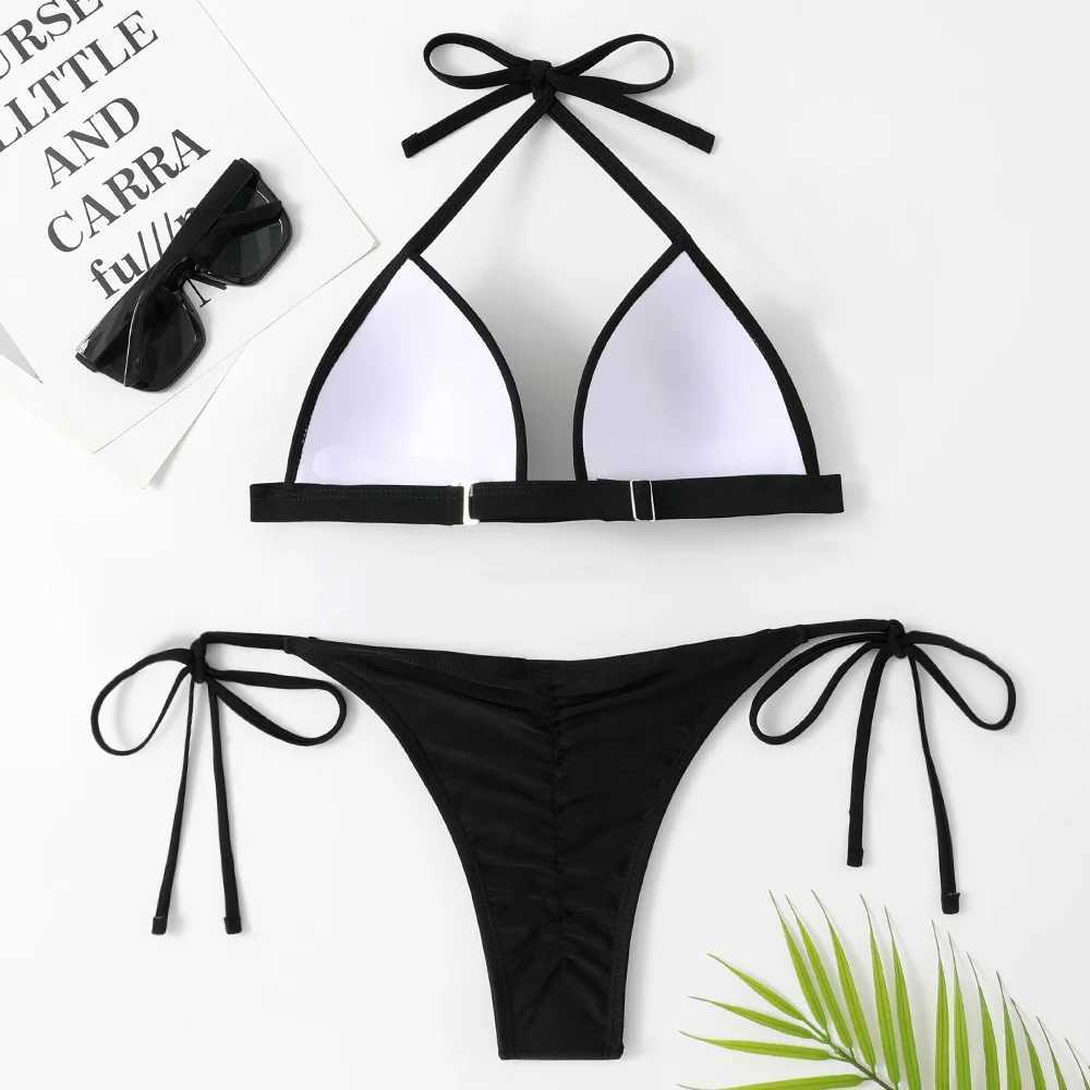 Black Bikini Push Up Swimsuit Trend Vacation Swimwear Pads Women Sexy String Beach Outfits Split Bathing Suits Micro Bikinis SetXJ250120