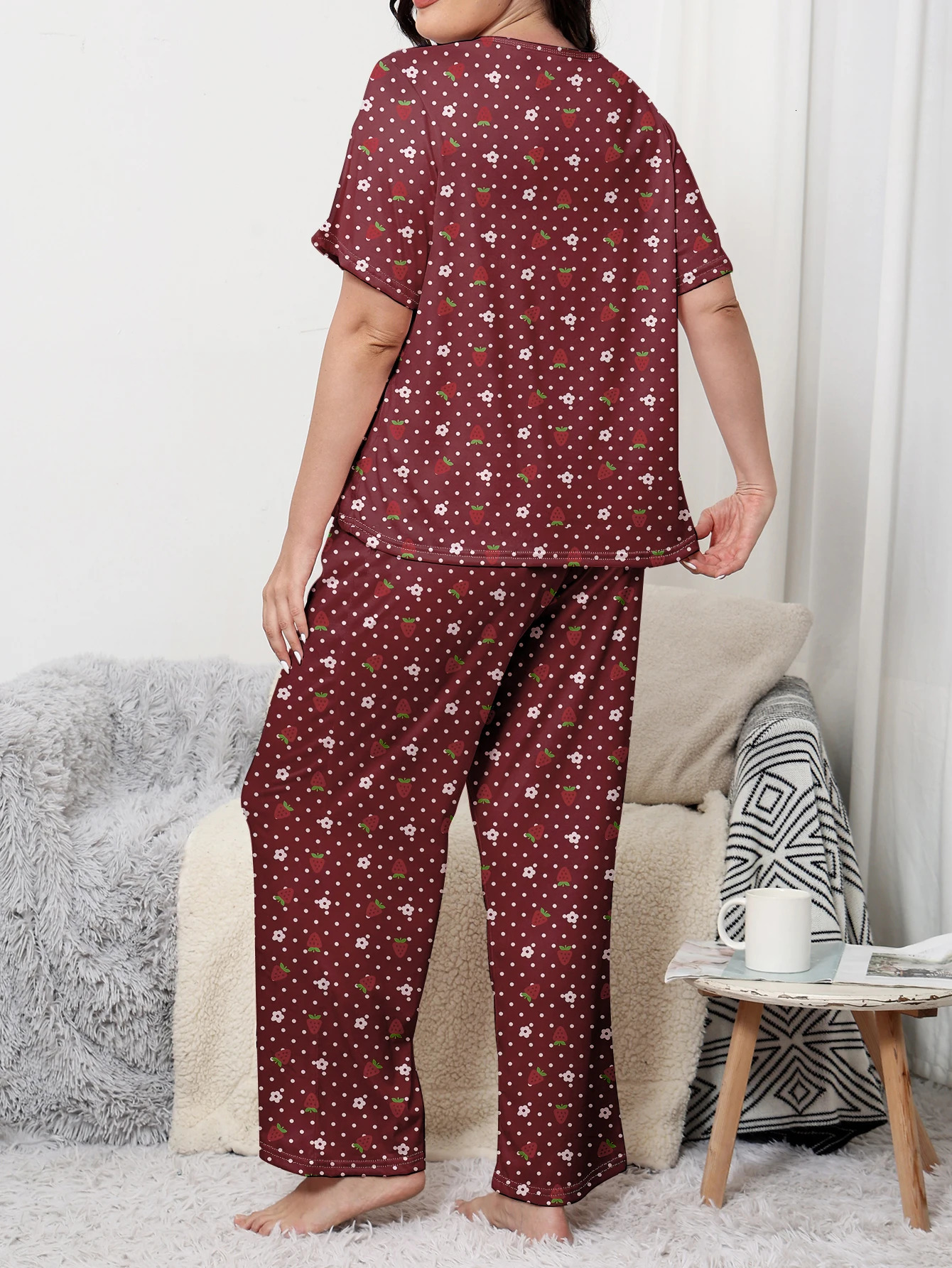 Plus size pajama clothing plus home set short sleeved long pants can be worn with milk silk mater 250122