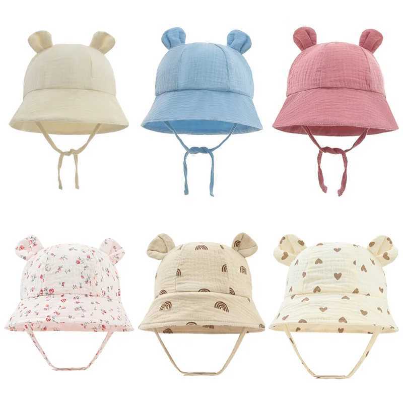 Muslin Newborn Baby Hat Summer Baby Bucket Hat Girl Boy Cute Printed Fishermans Hat Preschool Children Panama Sun Hat 3-12 meters M250121