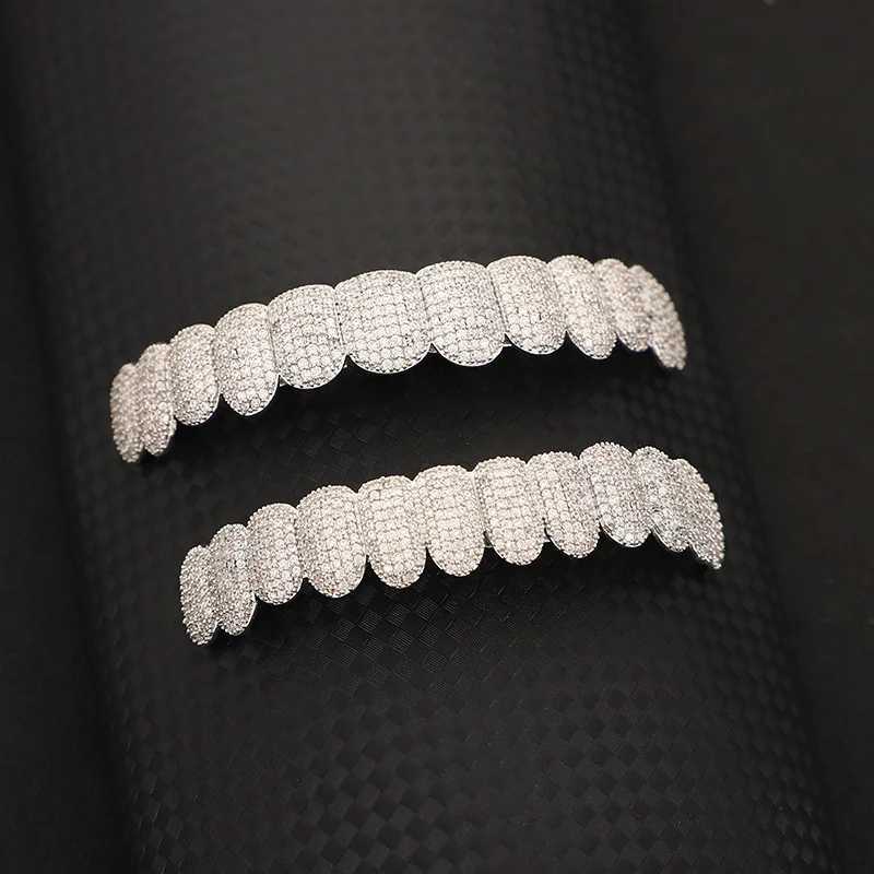 Teeth Grillz Set For Unisex Top Bottom Iced Out Cubic Zirconia Stone Brass Material Hip Hop Cosply Jewelry For Man WomenXJ250114