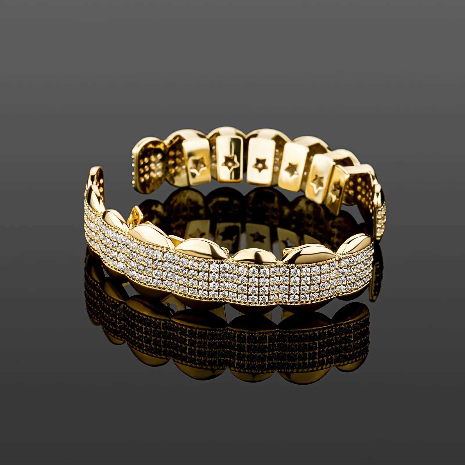 Hip Hop Teeth Grillz Rhinestones Silver 18K Gold Plated Tooth Rapper Jewelry Iced Out Grills For Men WomenXJ250114
