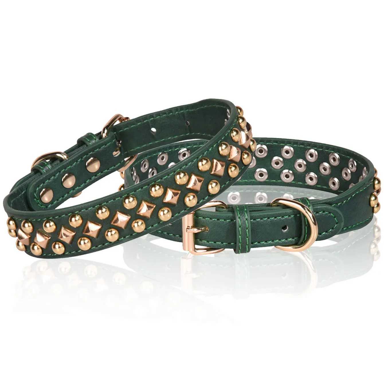 CP434 Rivet Leather Collar Golden Rivet Decoration Pet dog Collar Apply to Small Medium Large Dogs Retro style collar . X250129