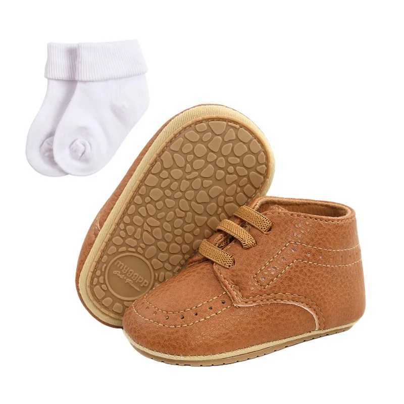 Newborn Infant Toddler Baby PU Lace-up shoes Soft Bottom Anti-slip First Walkers Prewalker baby boy girl shoes with socks 0-18M X250129