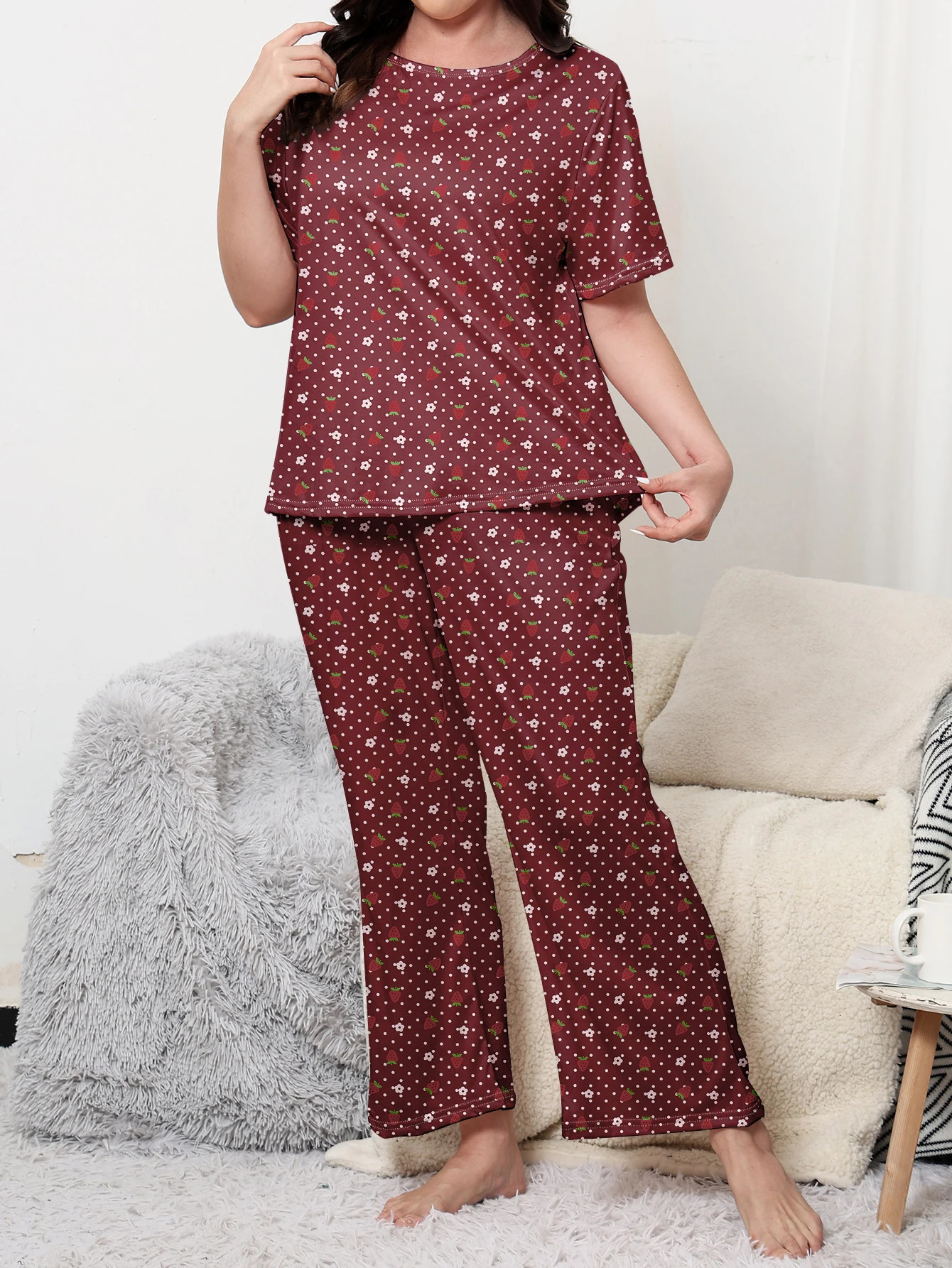 Plus size pajama clothing plus home set short sleeved long pants can be worn with milk silk mater 250122