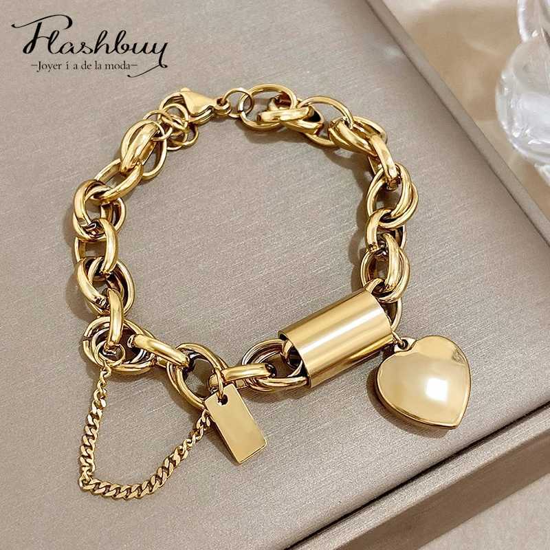 Punk thick gold colored thick chain stainless steel bracelet used for fashionable design pendant wrist jewelry gift X250129