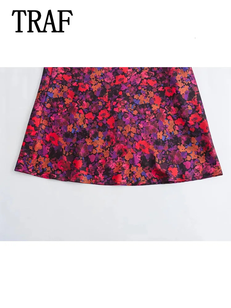 TRAF Women Pleated Long Dresses 2023 Autumn Sleeve Vintage Print Midi Dress Female Party 250121