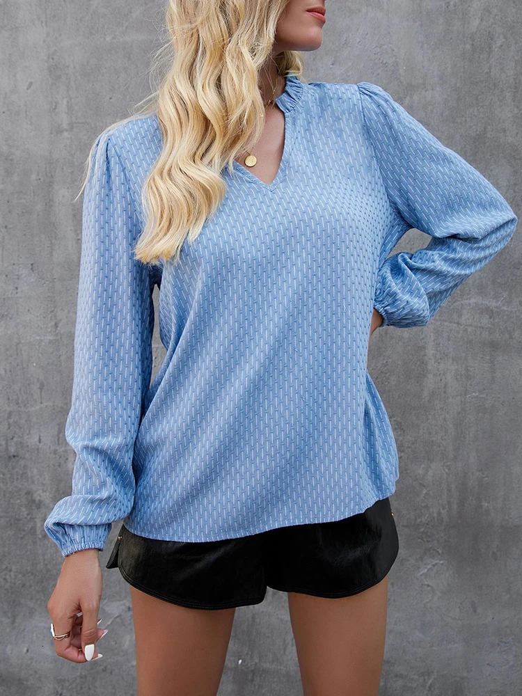 2024 Spring and Summer Womens Long Sleeve Shirt Dress Style VNeck Work Tops Casual Pom Shirt Patterned Tassel Long Top 250121