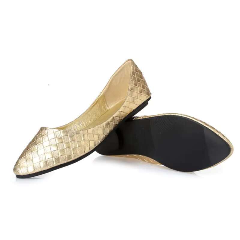 BEYARNE Ladies Ballet Flats Weaving Gold Sier Shoes Pointed Toe Breathable Slip-Ons Summer Plus size 35 41E522