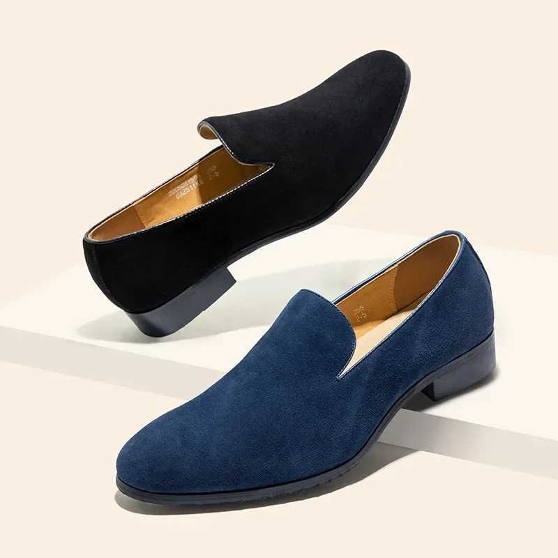 Loafers Men Slip- Pointy Suede Lazy Black Blue Breathable Handmade Dress Shoes for MenXJ250118