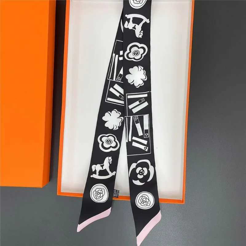 Long Silk Scarf Women Luxury Haiand Black And White Plain Color Print Wr Tie Bag Ribbon Fashion Foulard Womens Headscarf W250118