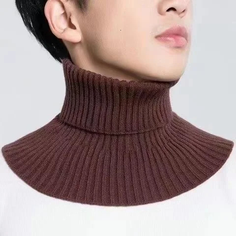 Fashion Men Winter Scarf Knitted Cotton Collar Women Warm Turtleneck Neck Warmer Detachable Windproof 250114