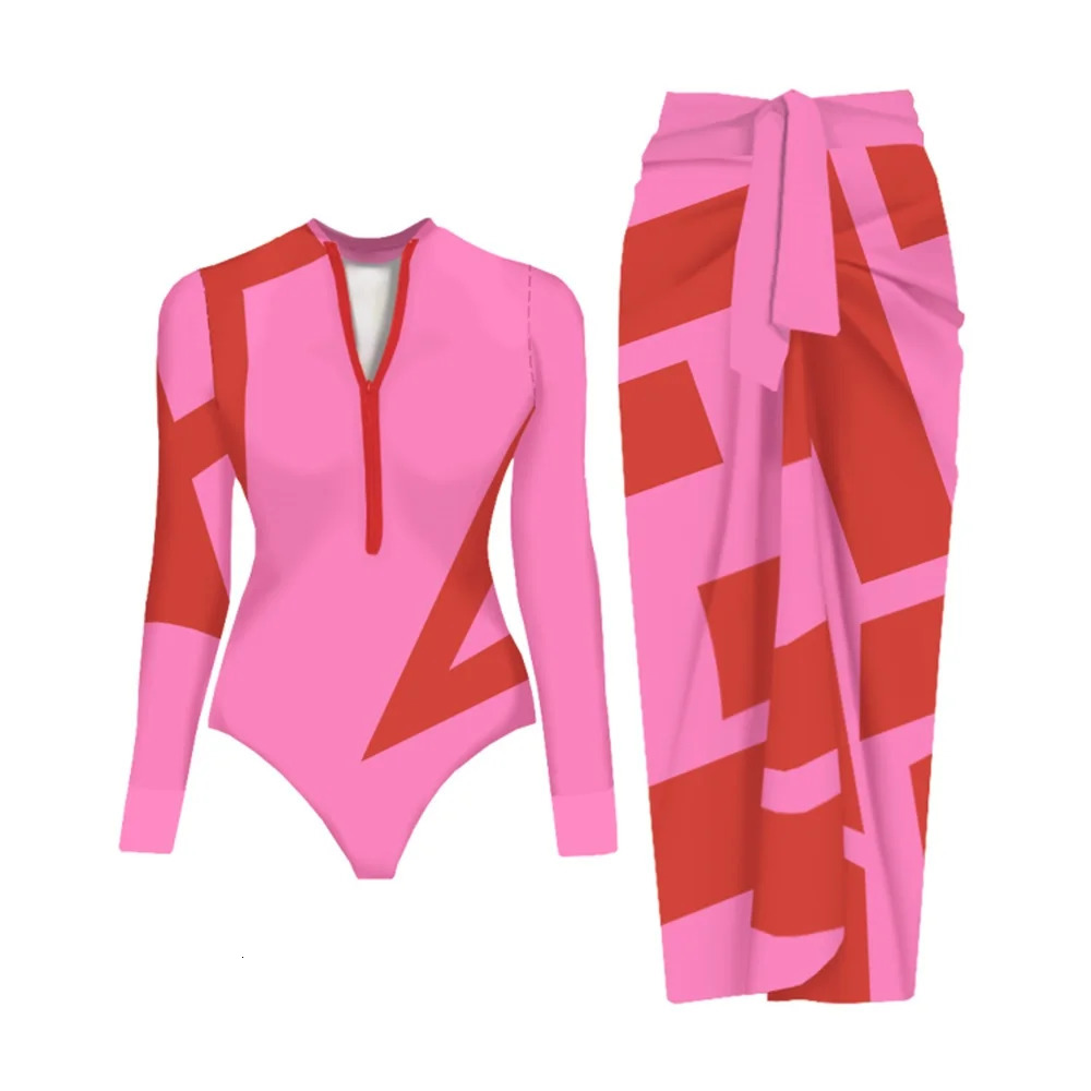Black and printed long sleeved swimsuit with lid sexy swimsuit womens surfing swimsuit weight loss swimsuit 250118