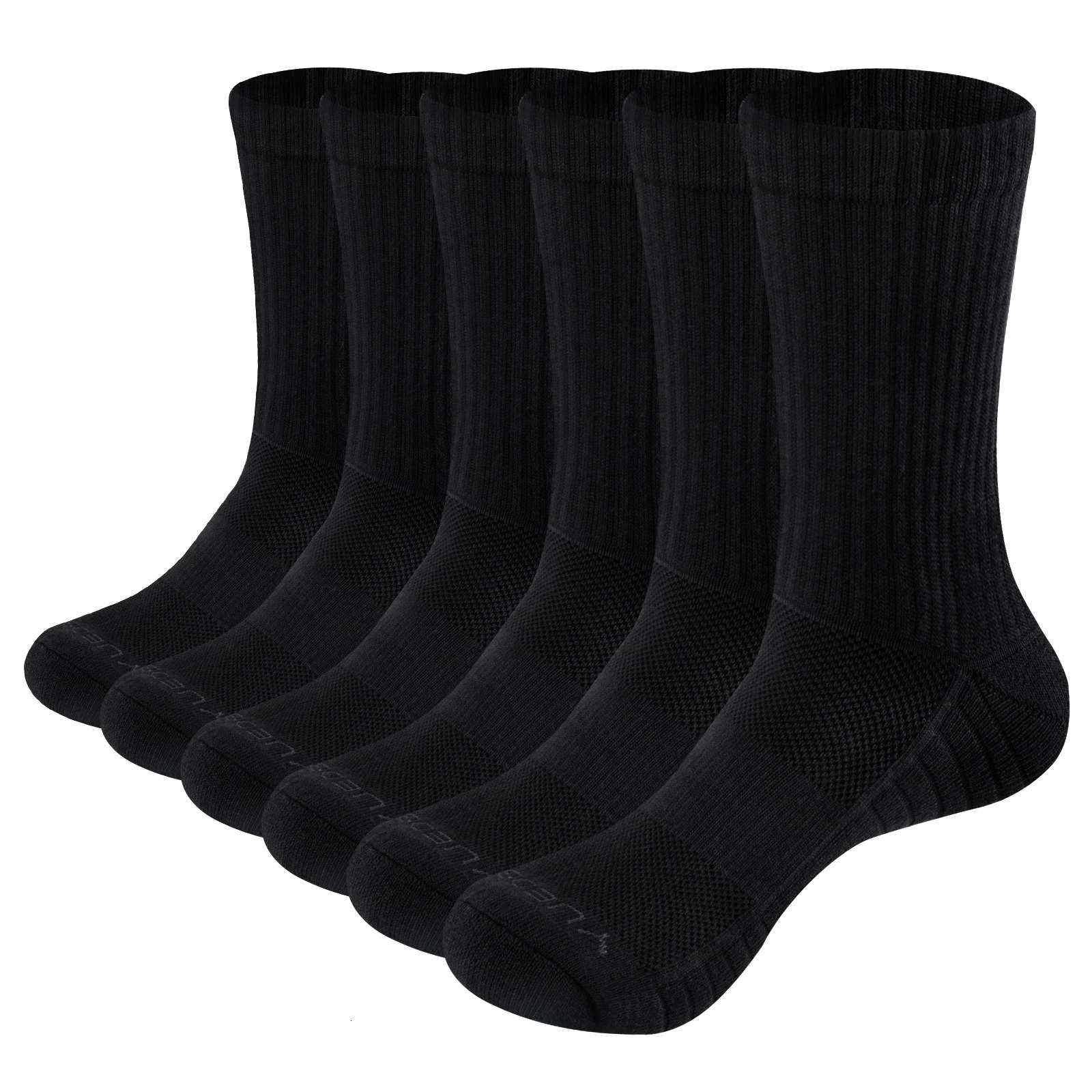 YUEDGE Men Comfortabl Breathable Cotton Cushion Black Crew Athletic Training Trekking Hiking Sports Socks 6 Pairs 37-46 EU 250118