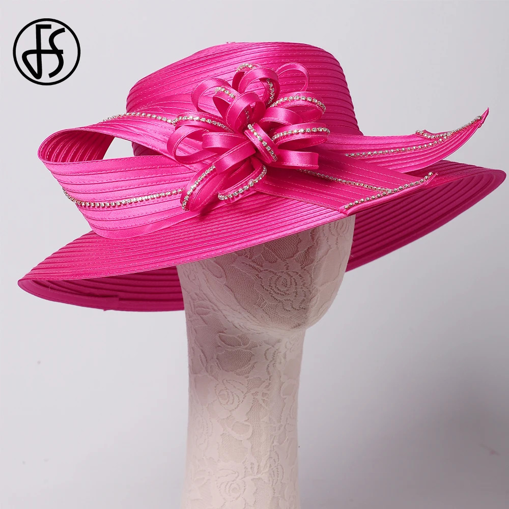 FS Elegant Black Hat Lady Formal Dress Fedora Church Cocktail Tea Party Derby Caps For Women Bow Flower Wide Brim Cloche Hats 250118