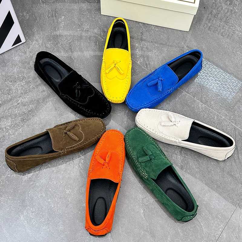 Suede Leather Flat Loafer For Men Fi Slip- Dress Driving Shoes Casual Boat Shoes Big Size Zapatos De HombreXJ250118