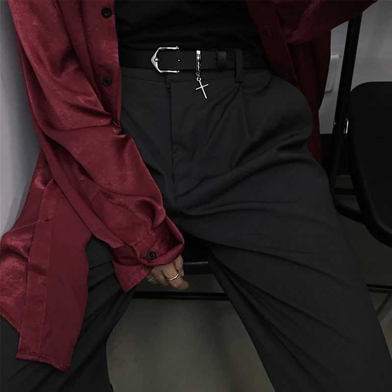 Cross Pendant Jean Pants Belt Fashion Retro Men Woman Black Thin Belts PU Leather Metal Pin Buckle Hip Hop Students Waistband W250120