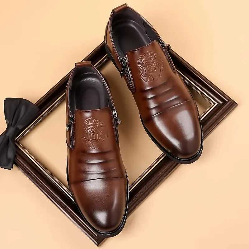 Luxury Men Li Head Zipper Men Dress Shoes Office Business Loafers High Quality Men Party Wedding Shoes New StyleXJ250118